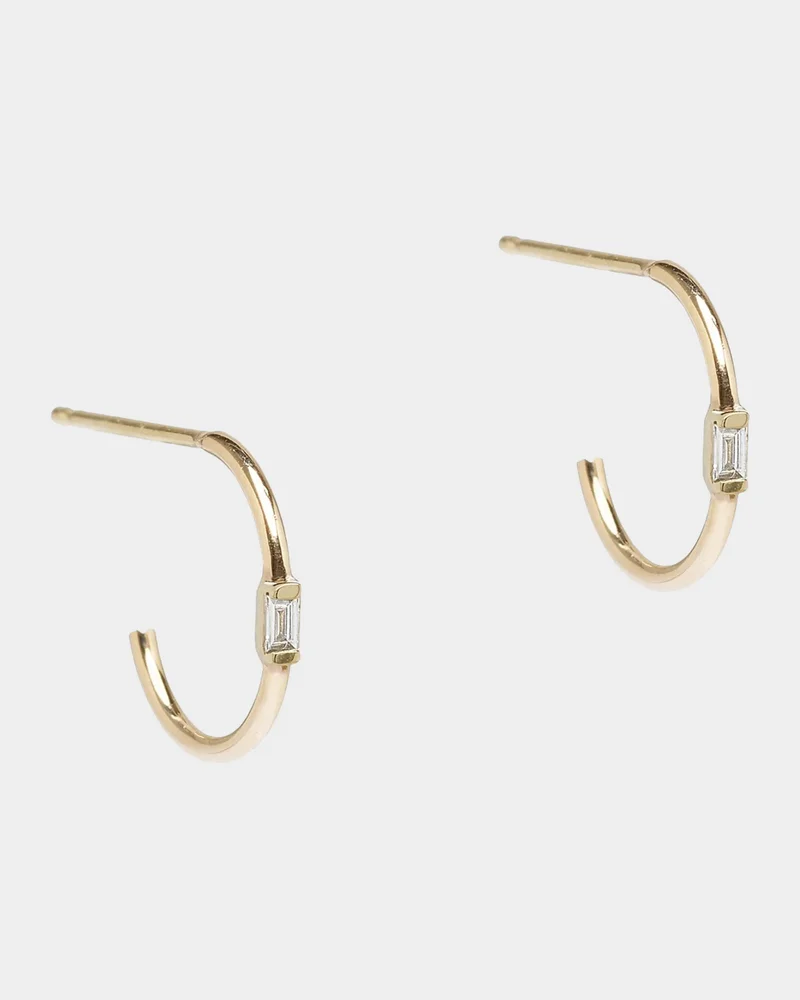 14K Yellow Gold Diamond Baguette Hoop Earrings