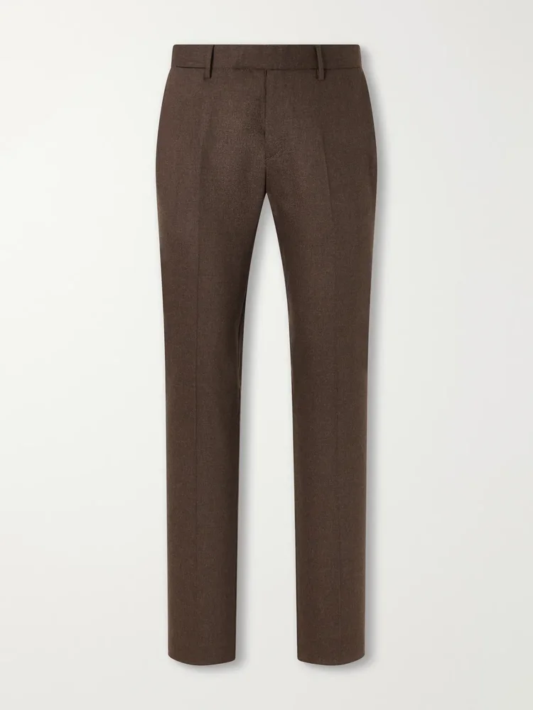 Straight-Leg Stretch Wool-Blend Flannel Trousers