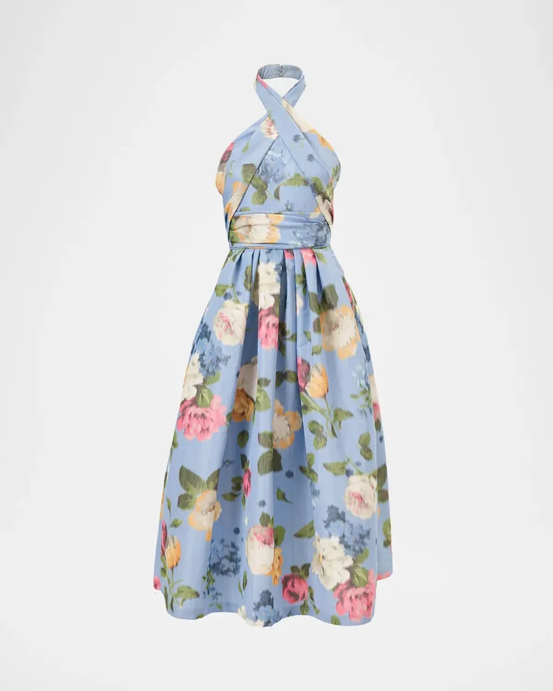 Floral Crisscross Halter Midi Dress