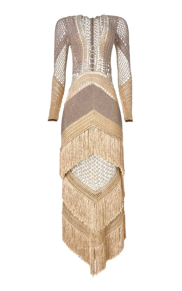 Clara Fringe Tiered Crocheted Maxi Dress