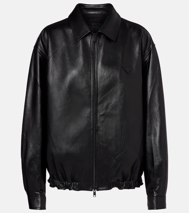 Leather blouson jacket