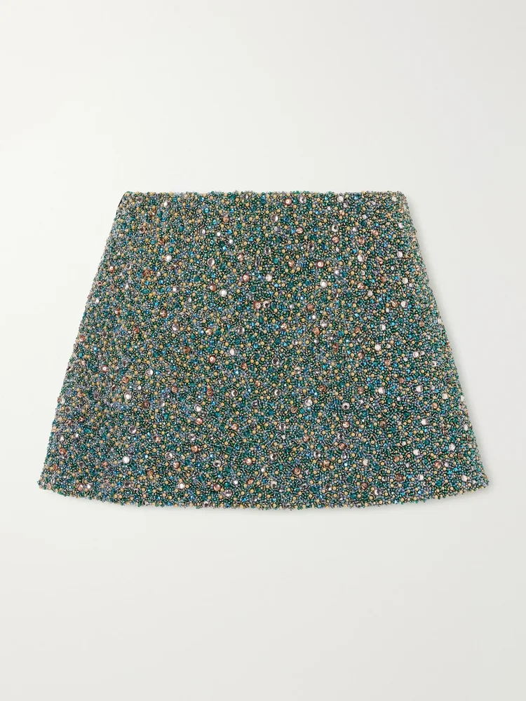 Ayla embellished stretch-mesh mini skirt