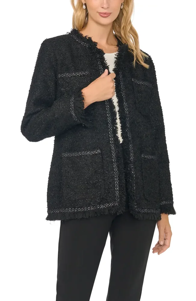 Fringe Trim Crewneck Jacket