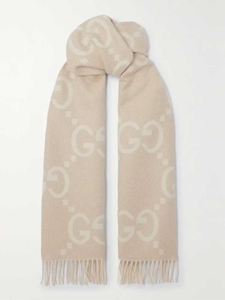 fringed metallic cashmere blend jacquard scarf