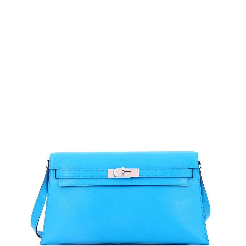 Pre-Owned Kelly Elan Shoulder Bag Blue Chevre Chamkila