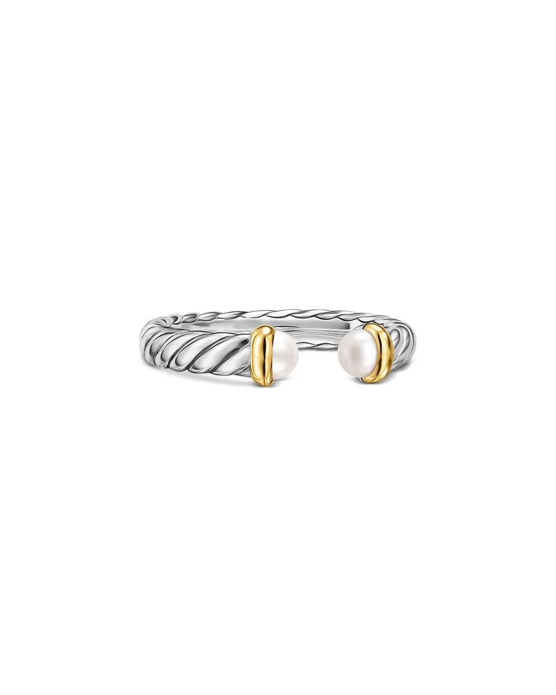 Petite Cable Open Ring in Sterling Silver with 14K Yellow Gold and Gemstones, 3.4mm