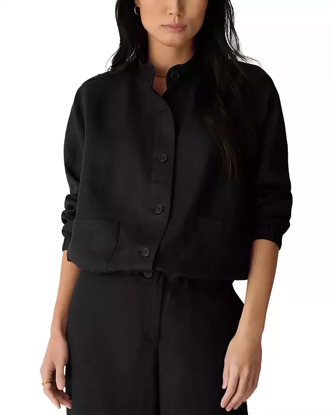 Stand Collar Linen Jacket