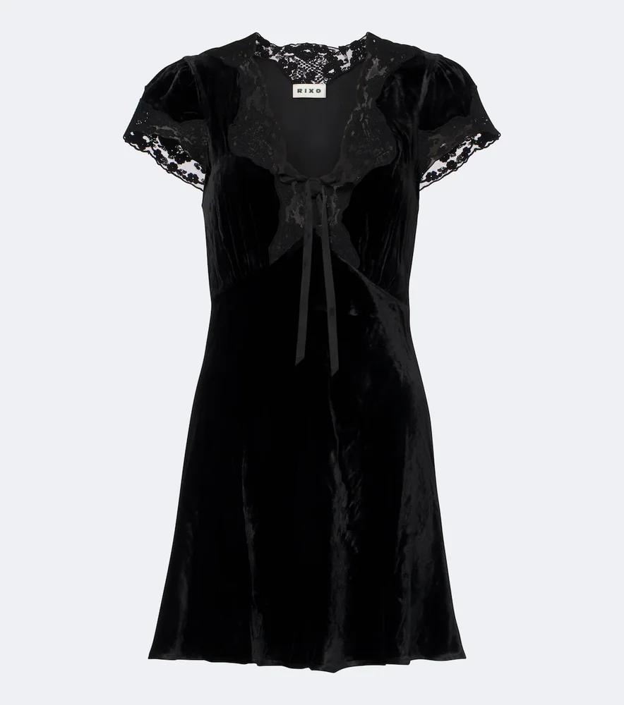 Lacie lace-trimmed velvet minidress