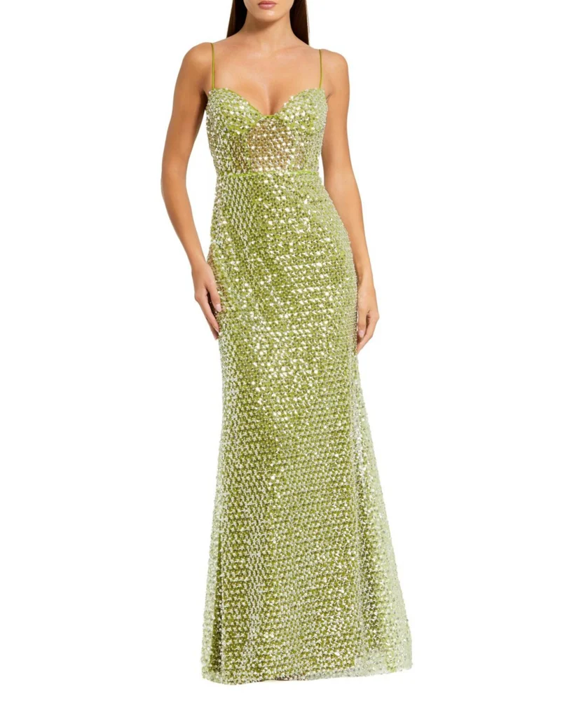 Embellished Mesh Sleeveless Bustier Gown