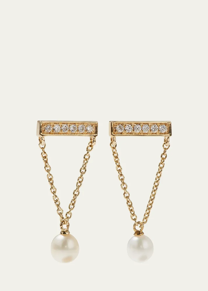 14k Diamond Bar & Pearl Earrings