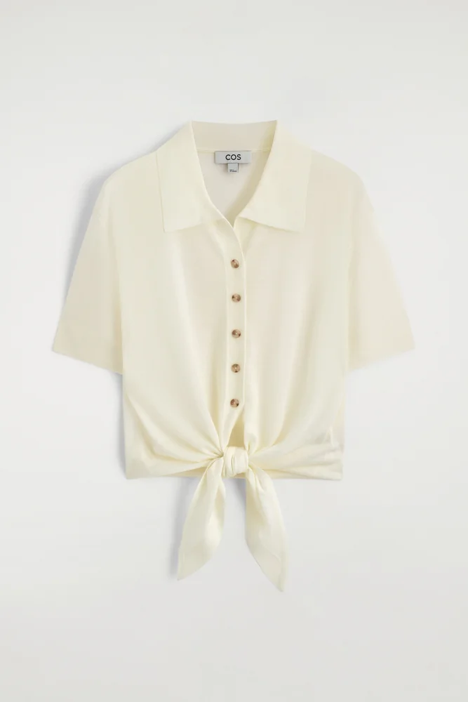 Tie-front Knitted Wool Shirt