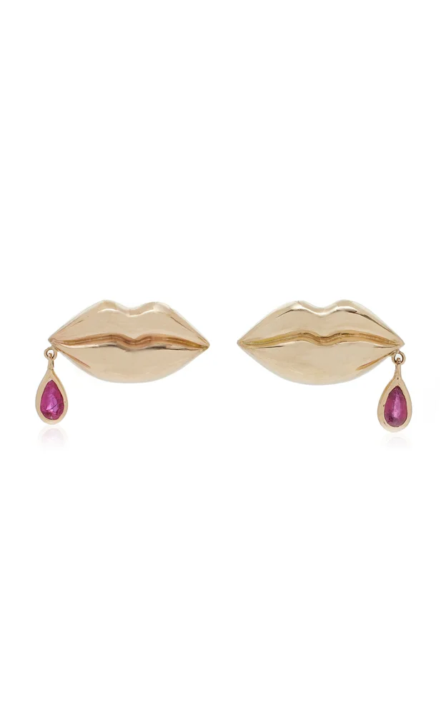 Last Kiss 14K Yellow Gold Ruby Earrings