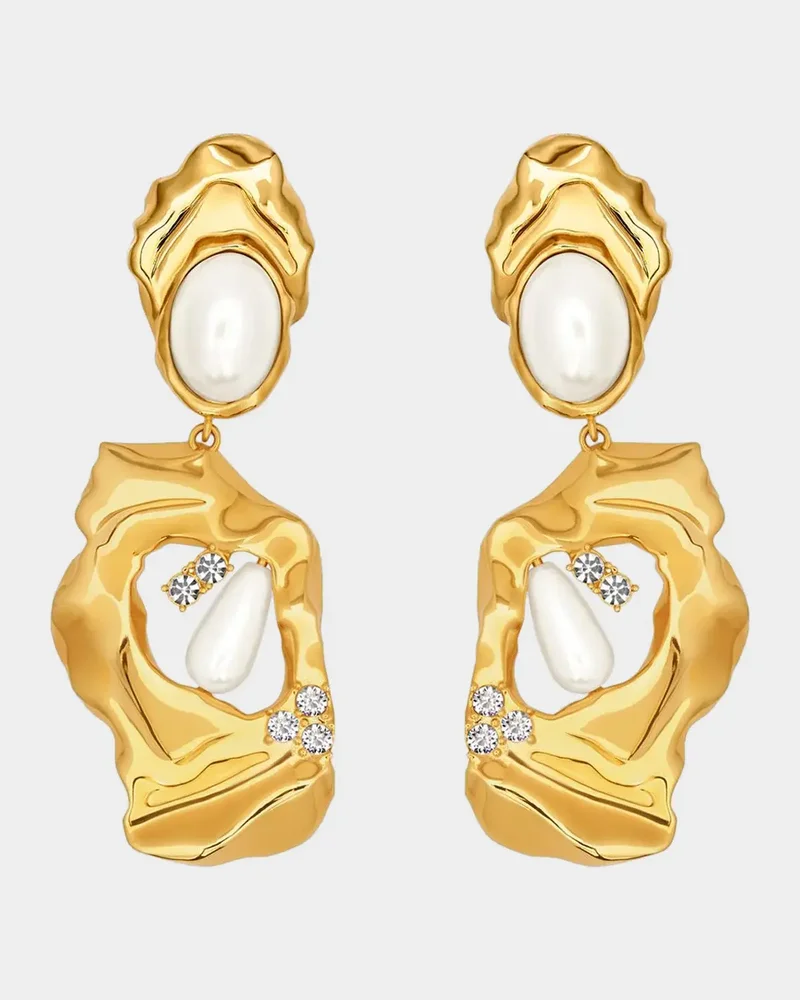 Hammered Pearly Large Drop Earrings