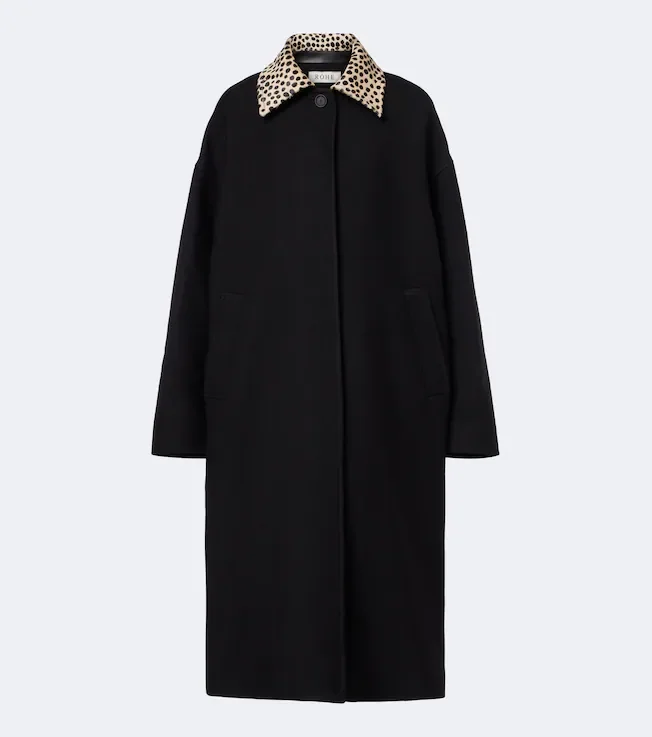 Calf hair-trimmed virgin wool coat