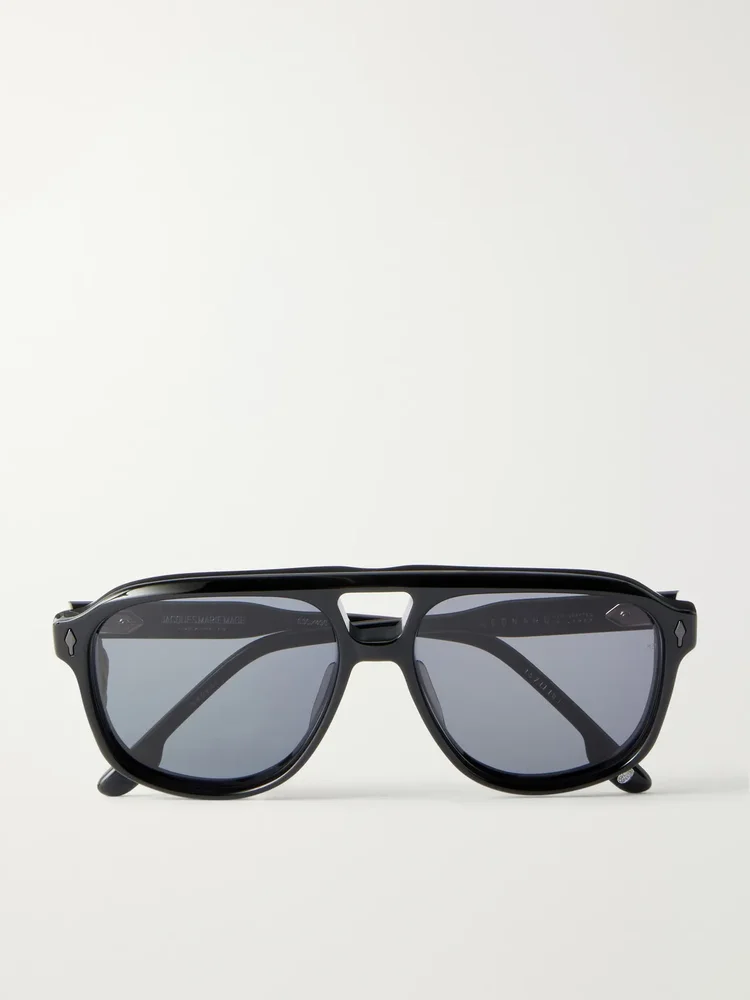 Leonard Double-Bridge Aviator-Style Acetate Sunglasses