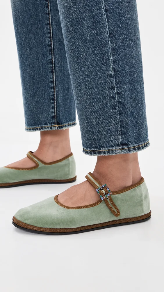 Velvet Mary Janes with Swarovski Buckle