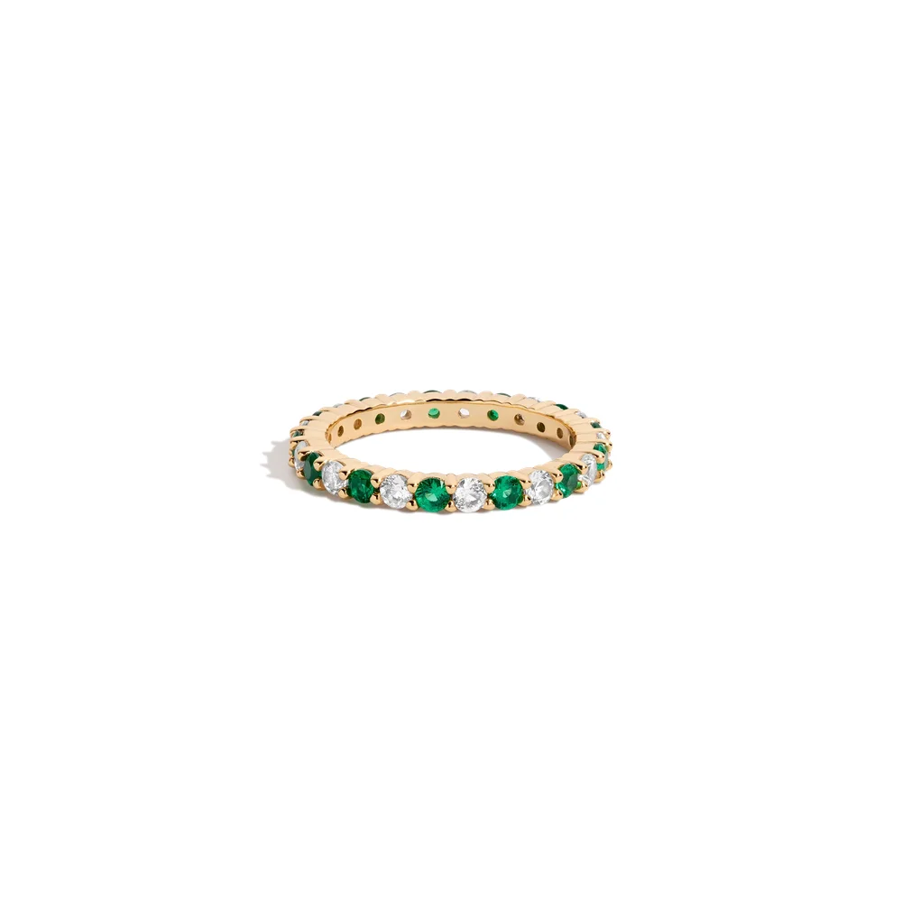 Lab Grown White Sapphire and Green Emerald Alternating Eternity Ring