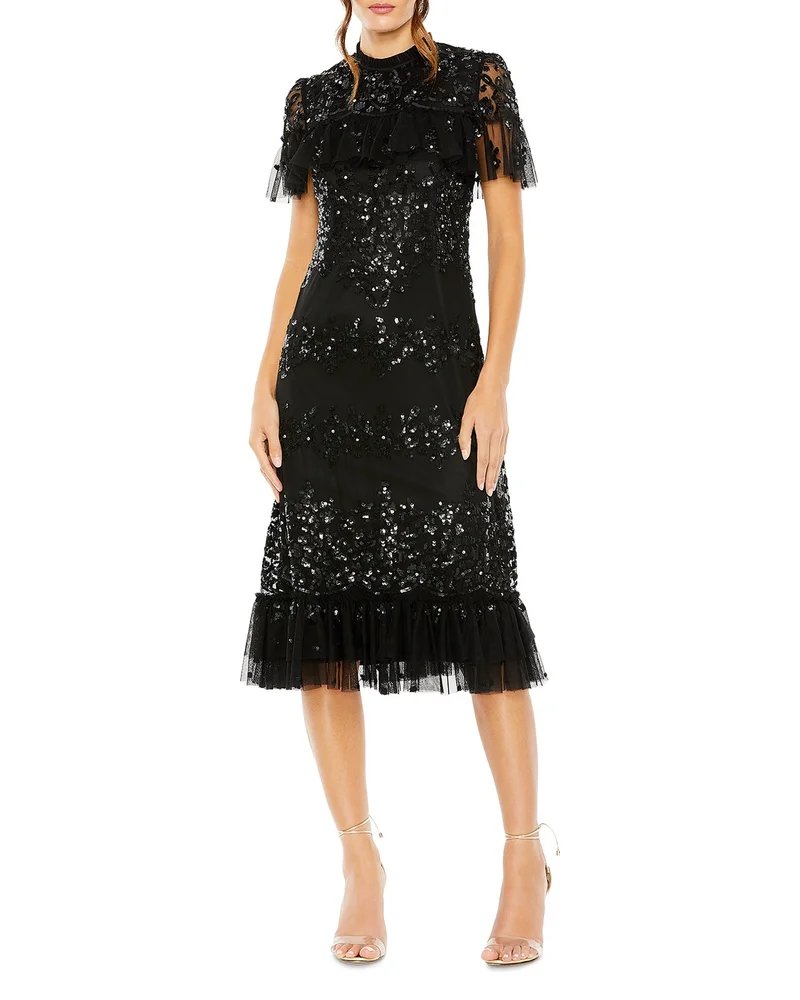 Sequined High Neck Midi Dress