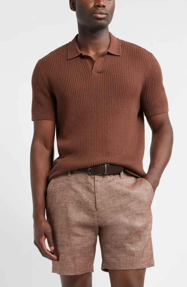 Textured Johnny Collar Cotton & Silk Polo Sweater