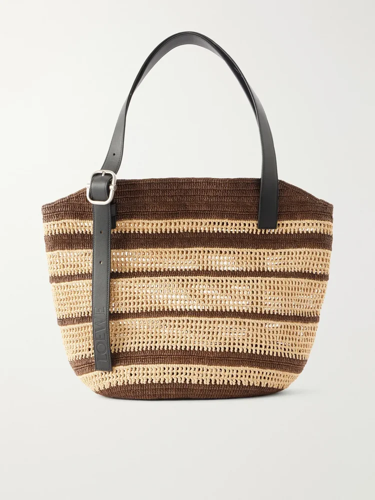 Paula's Ibiza Loop Basket leather-trimmed raffia tote