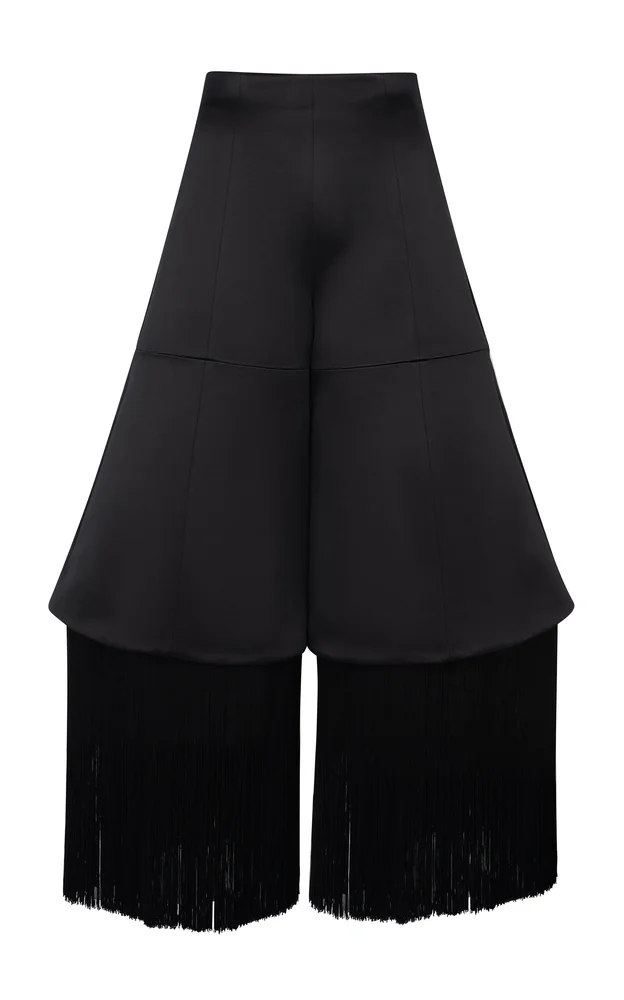 Fringed Satin Wide-Leg Culottes