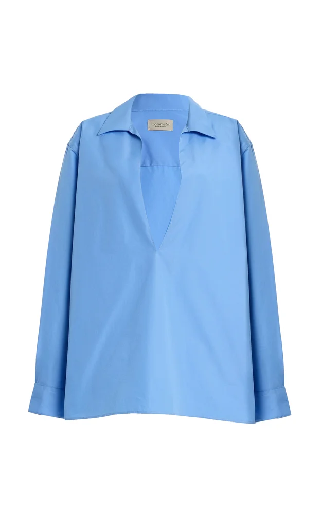 Deep V-Neck Cotton-Poplin Shirt