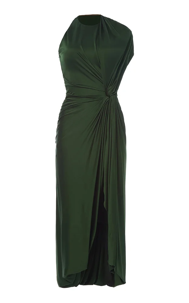 Asymmetrical Draped Satin Gown