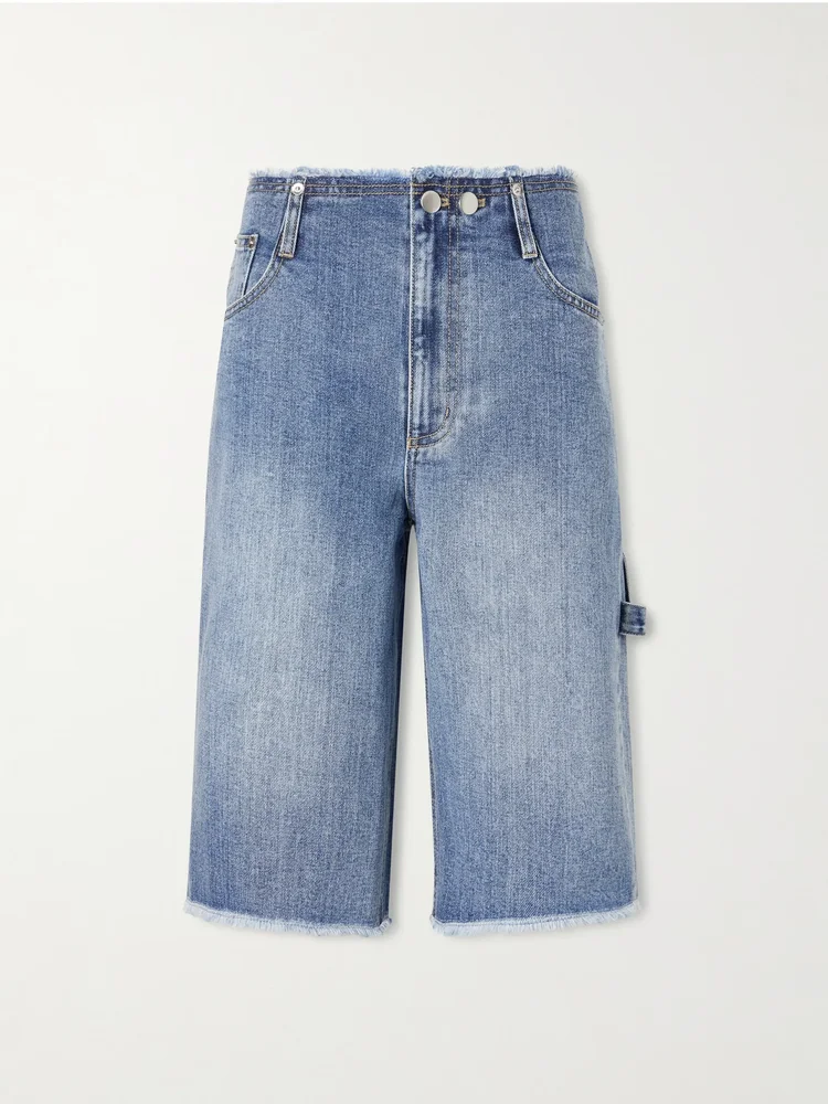 Mid-rise denim straight-leg shorts