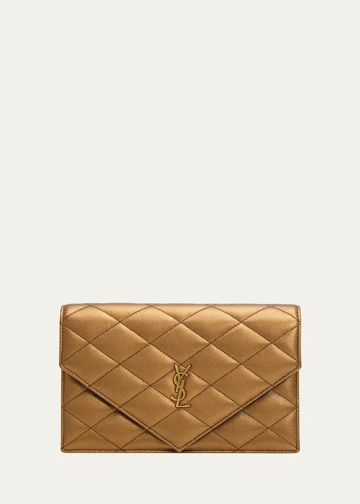 Envelope Small YSL Wallet on Chain in Metallic Leather