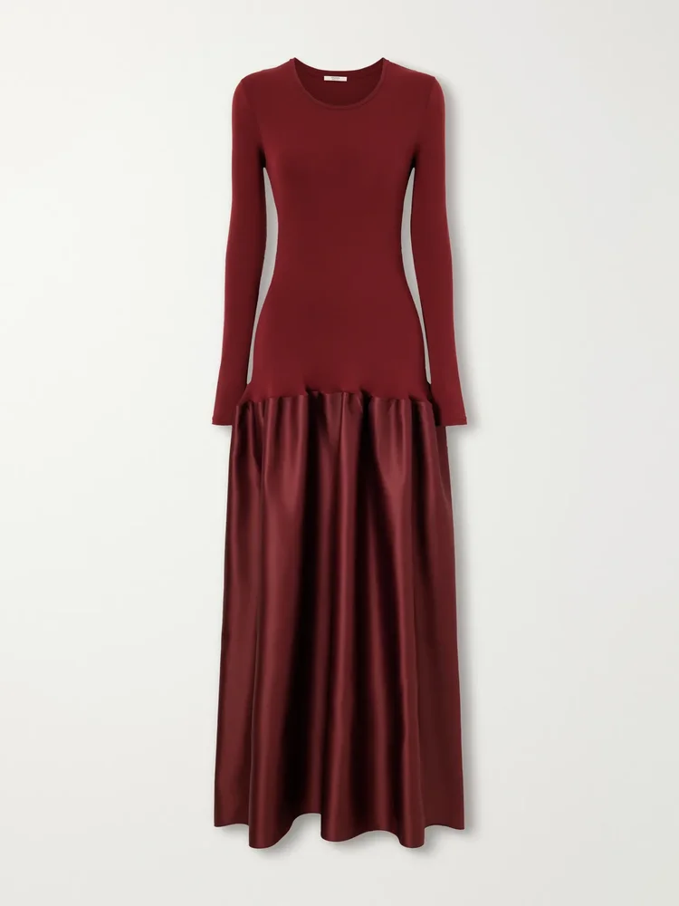 Catrin gathered jersey and duchesse-satin maxi dress