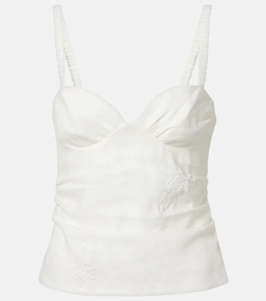 Alessandra embroidered linen top