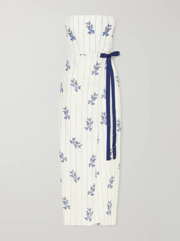 Cinefila striped embellished linen midi dress