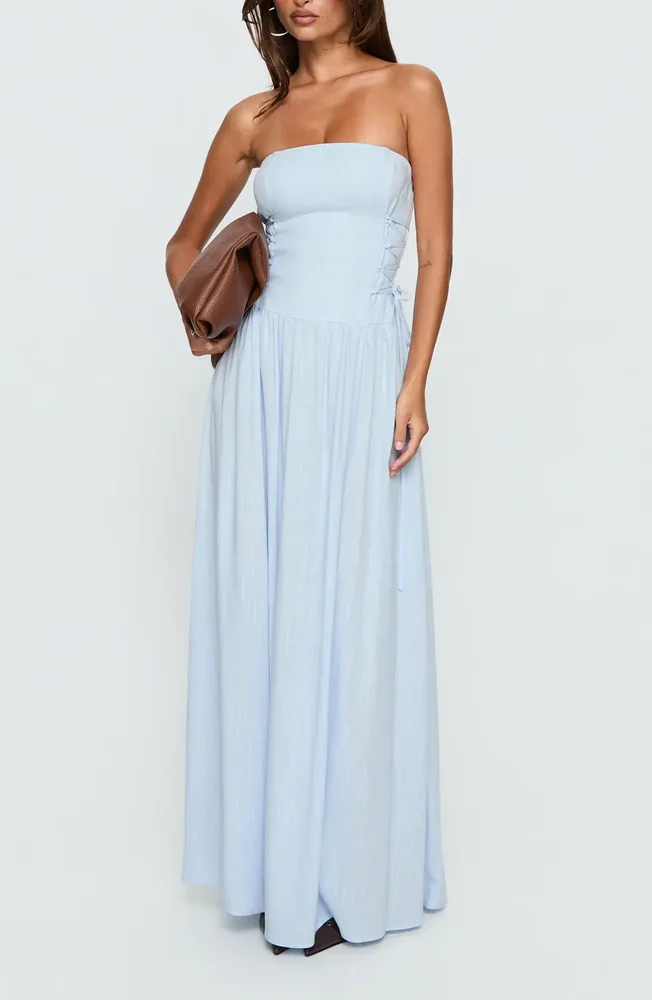 So Far So Good Strapless Linen Blend Maxi Dress