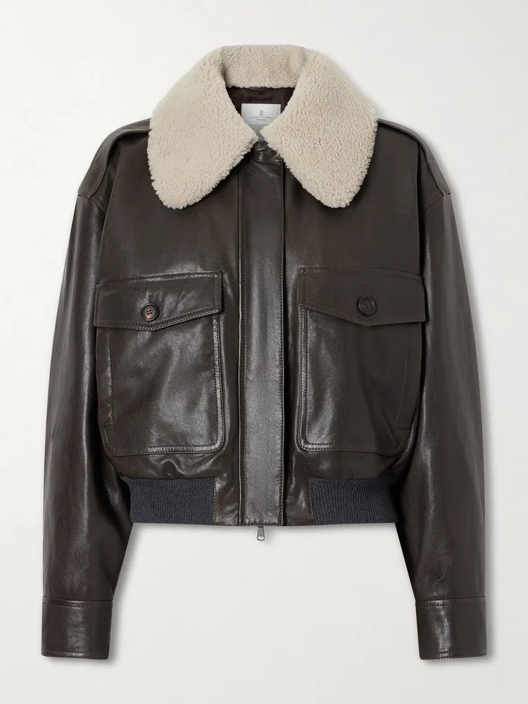 Shearling-trimmed leather jacket