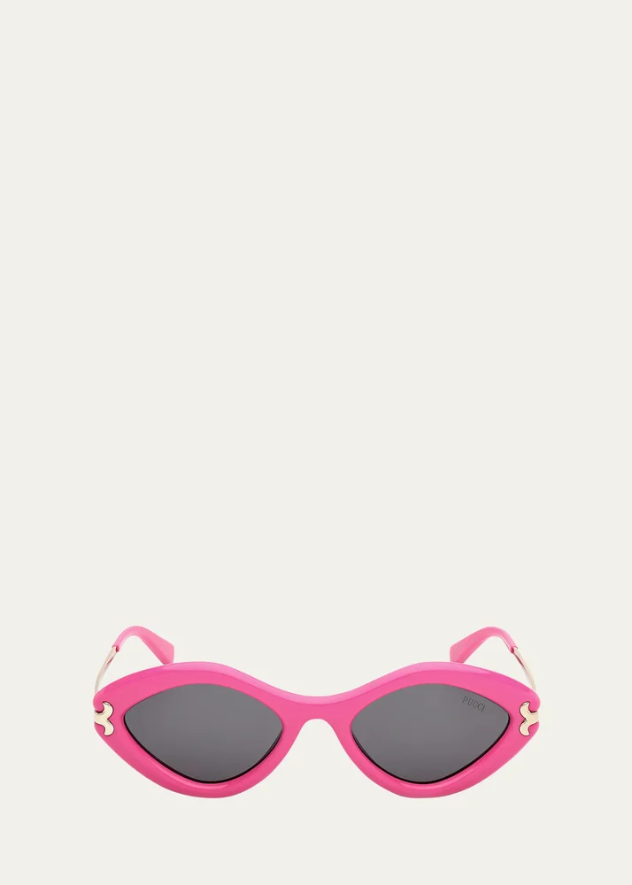 Logo Acetate & Metal Oval Sunglasses