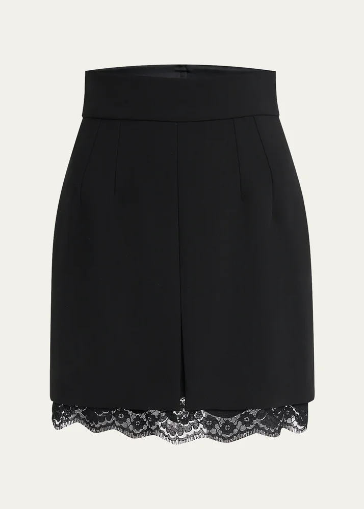 Lana Double Crepe Lace-Trim Mini Skirt