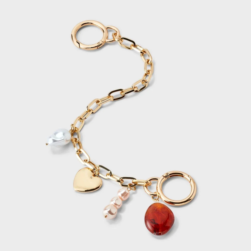 Pearl & Heart Dangle Swag Chain Bag Charm