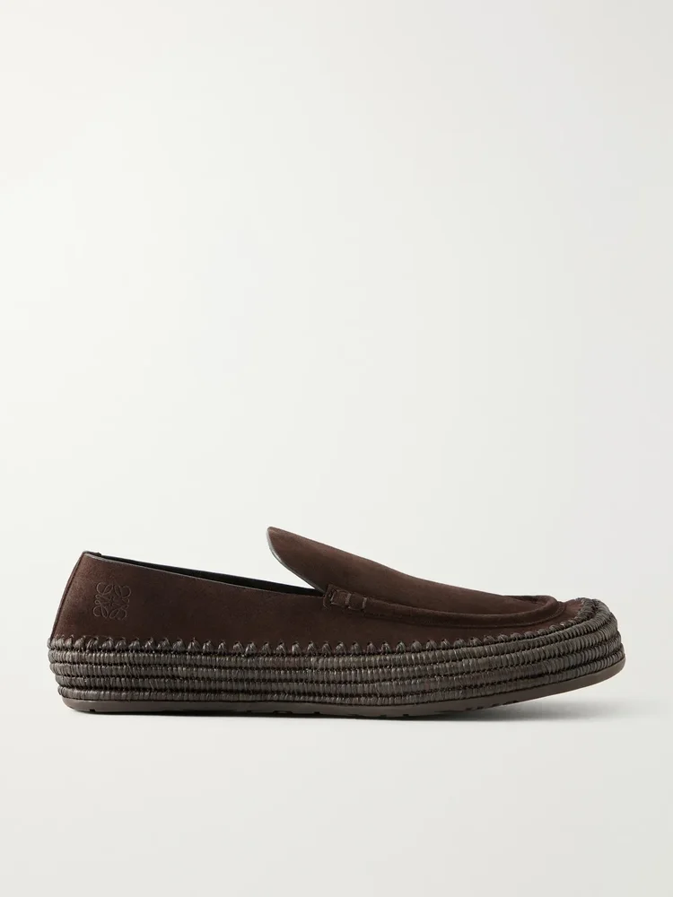 + Paula's Ibiza Rio Raffia-Trimmed Suede Loafers