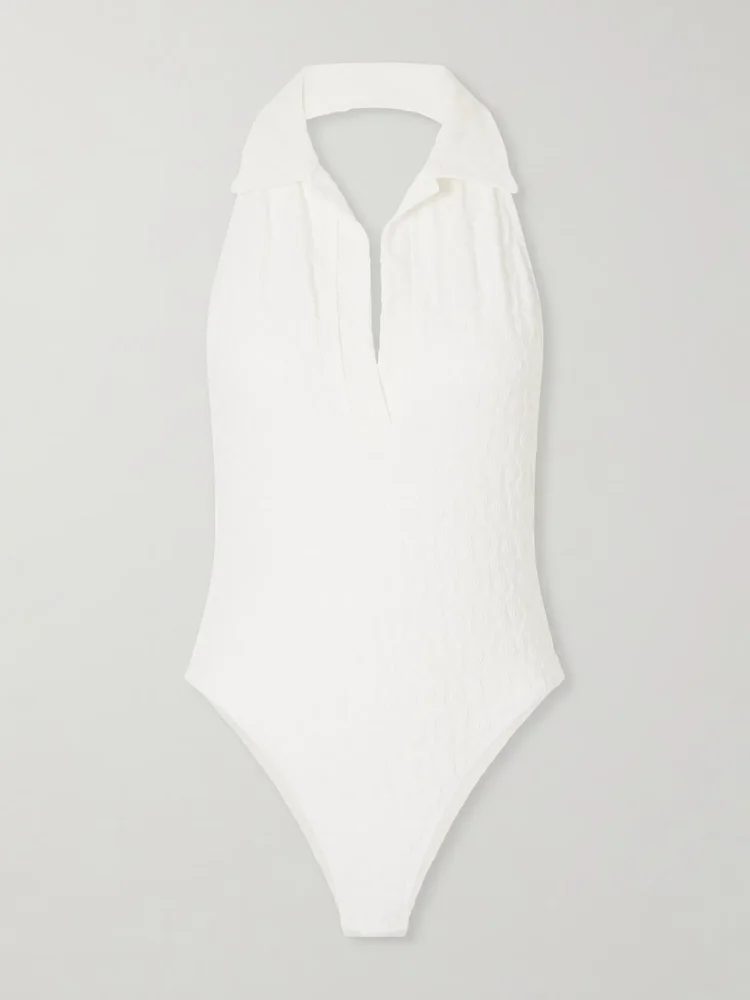 Polo floral-jacquard one-piece