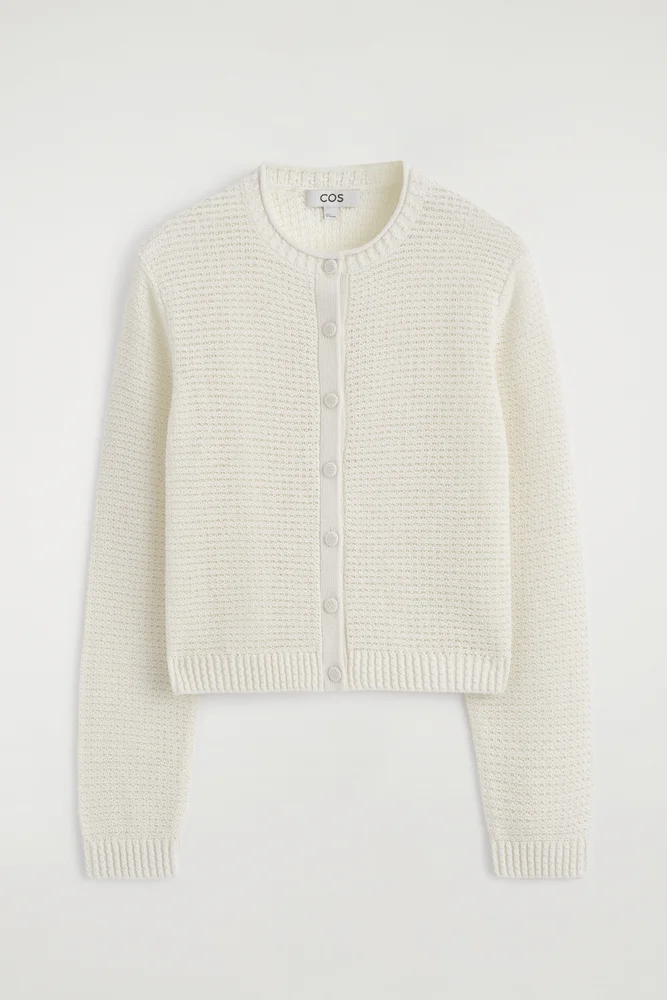 MIXED YARN KNITTED CARDIGAN - WHITE/KHAKI