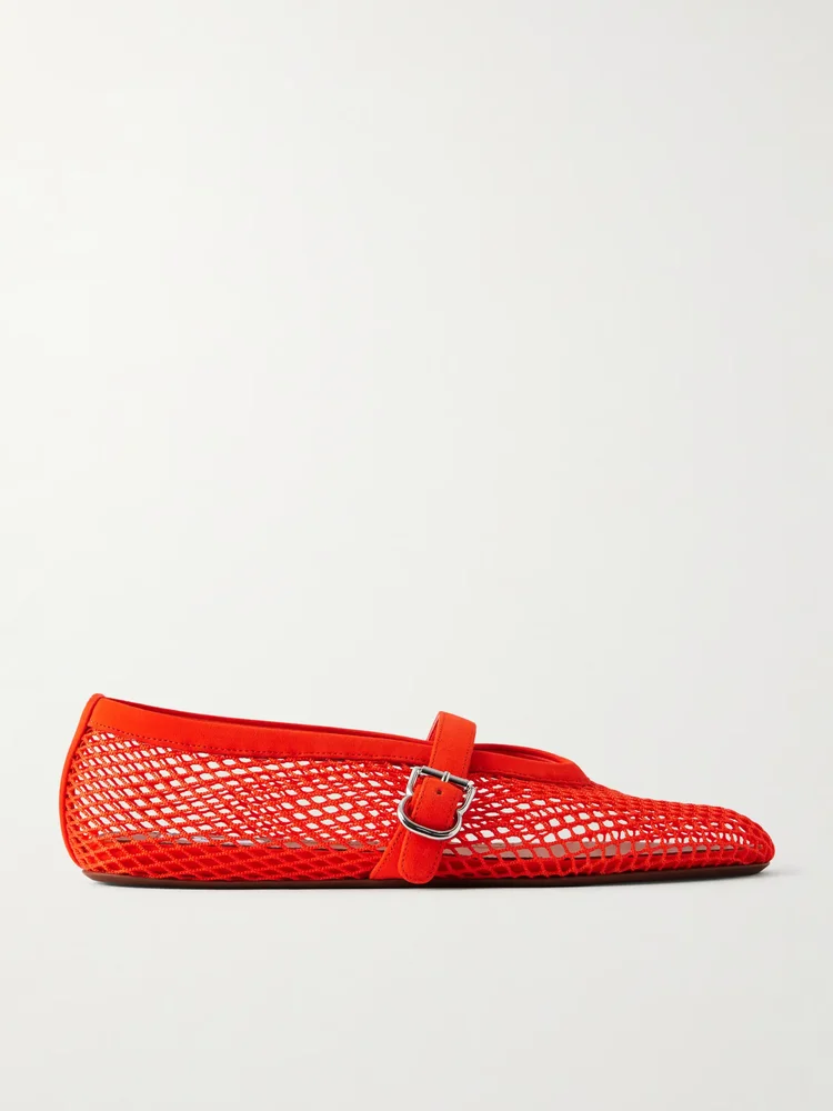 Suede-trimmed mesh ballet flats