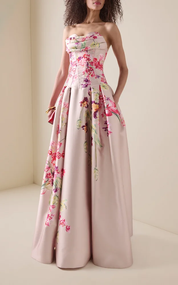 Mikado Bouquet Silk-Blend Maxi Dress
