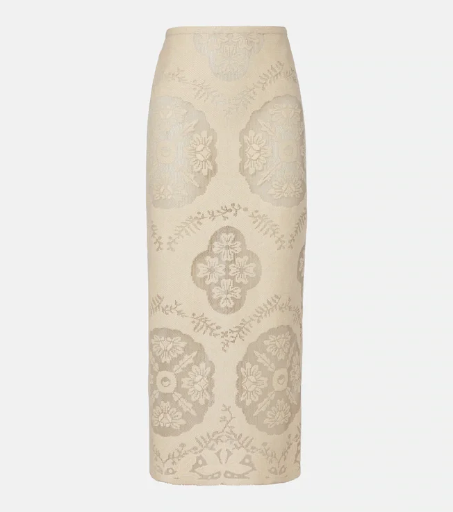 Floral cotton-blend midi skirt