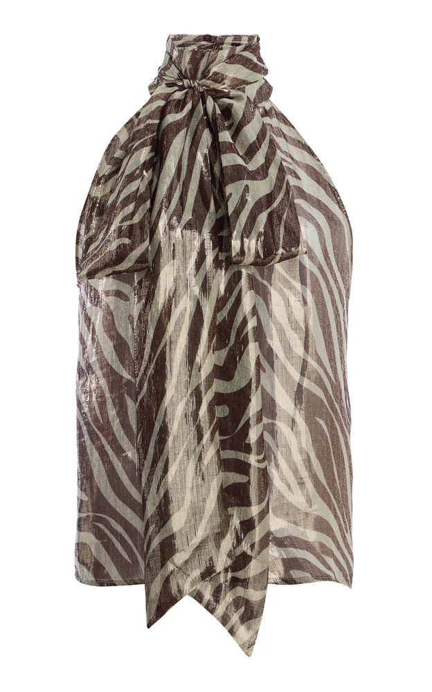 Susan Zebra-Print Silk-Blend Halter Top
