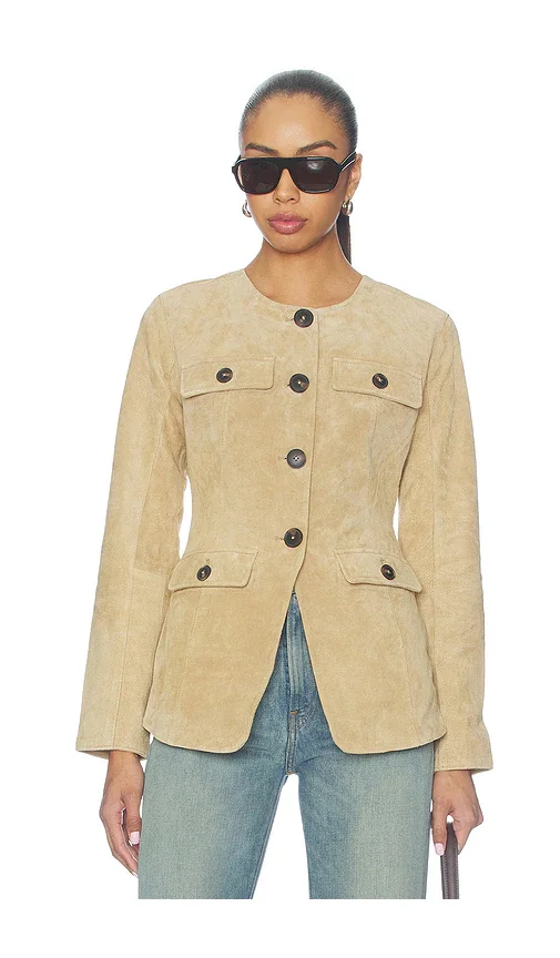 Suede Collarless Blazer