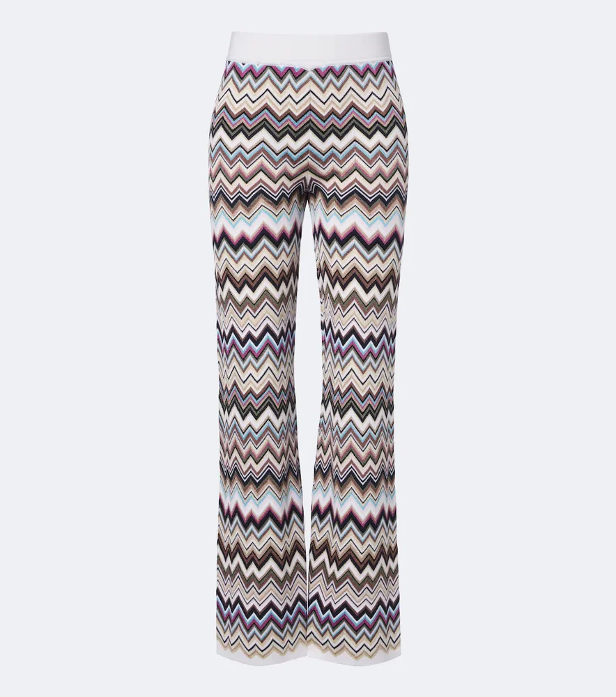 Zigzag knitted wide-leg pants