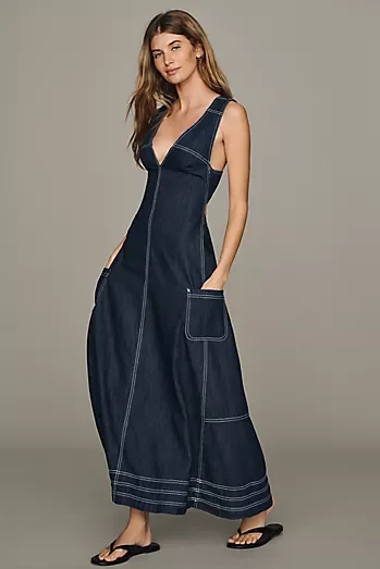 Pilcro Cotton Denim Apron Midi Dress