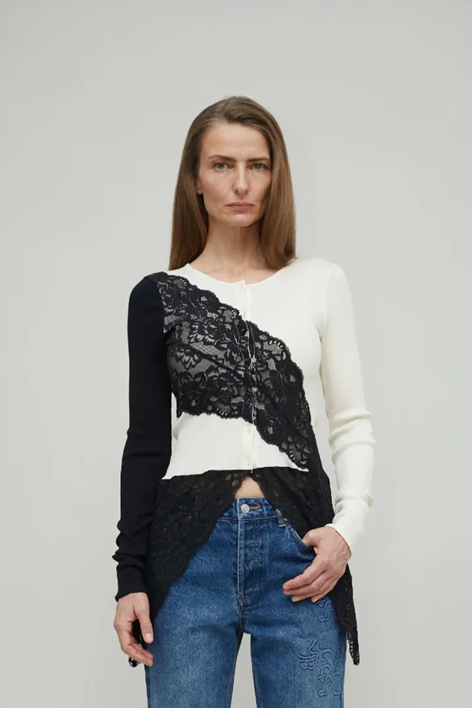 ASSUNTA SEAMLESS TOP - PRISTINE/BLACK
