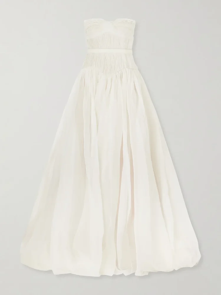 Henrietta strapless bustier crinkled silk-organza gown