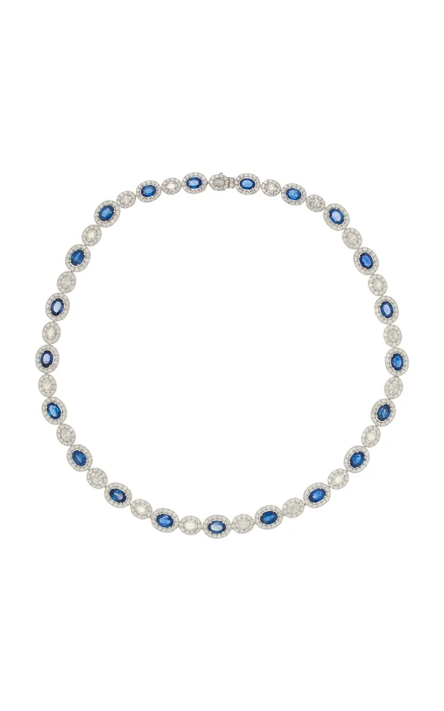 18K White Gold Sapphire and Diamond Necklace